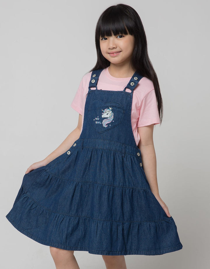 Little M Short Sleeve Midi Dress Overall Bordir Hati
