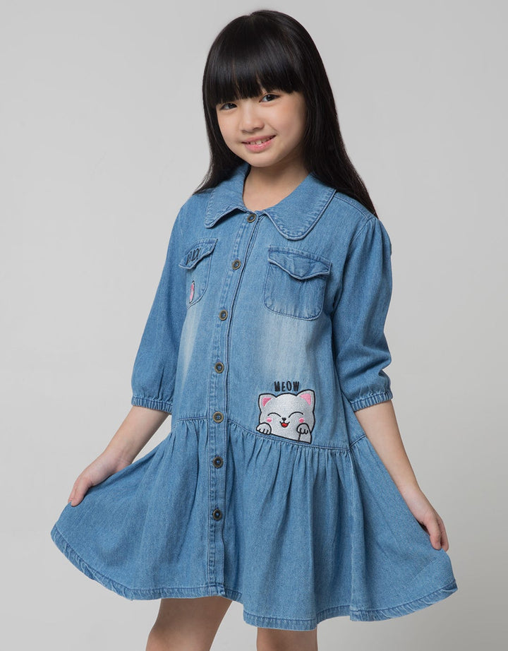 Little M Embroidered Cat Dress for Girls