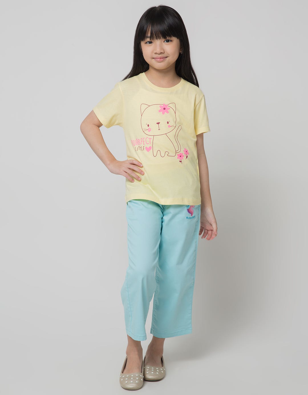 Little M Waist Embroidered Girls Pants