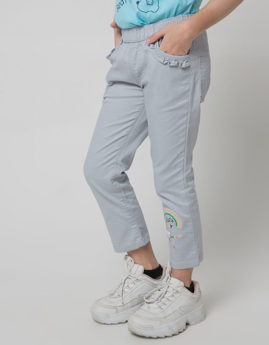 Little M Long Pants Jegging Ruffle Pockets Embroidery
