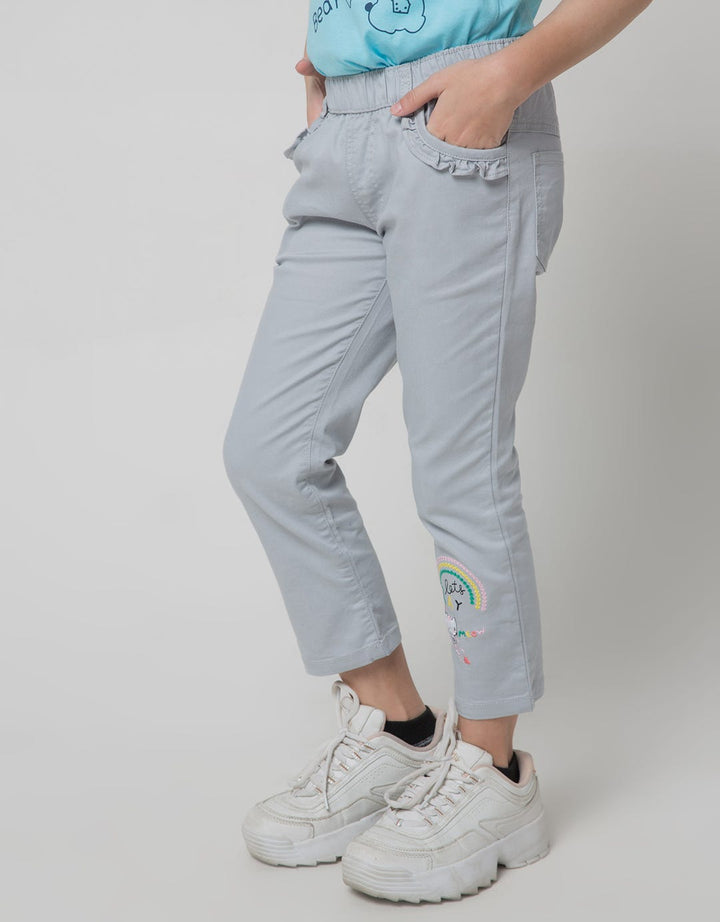 Little M Long Pants Jegging Ruffle Pockets Embroidery