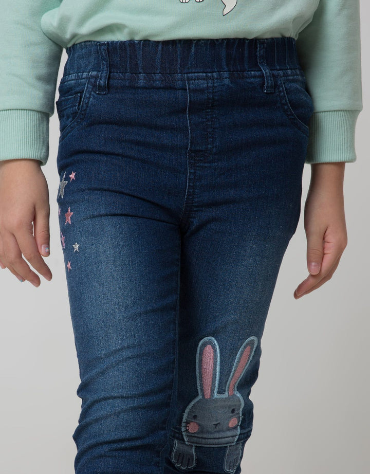 Little M Long Pants Jegging Denim Bordir Bunny Stars