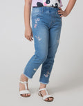 Little M Flower Embroidery Girls Denim Pants