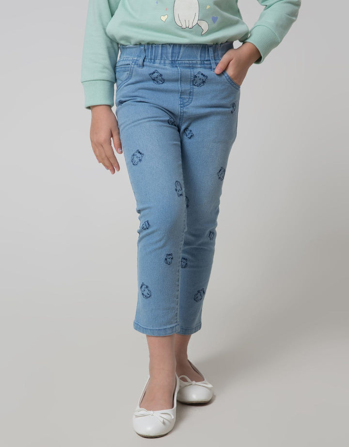 Little M Long Pants Jeggings Embroidered On Tone Cat