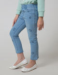 Little M Long Pants Jeggings Embroidered On Tone Cat