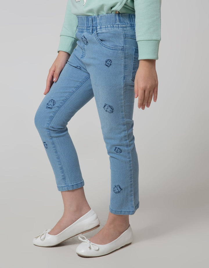Little M Long Pants Jeggings Embroidered On Tone Cat