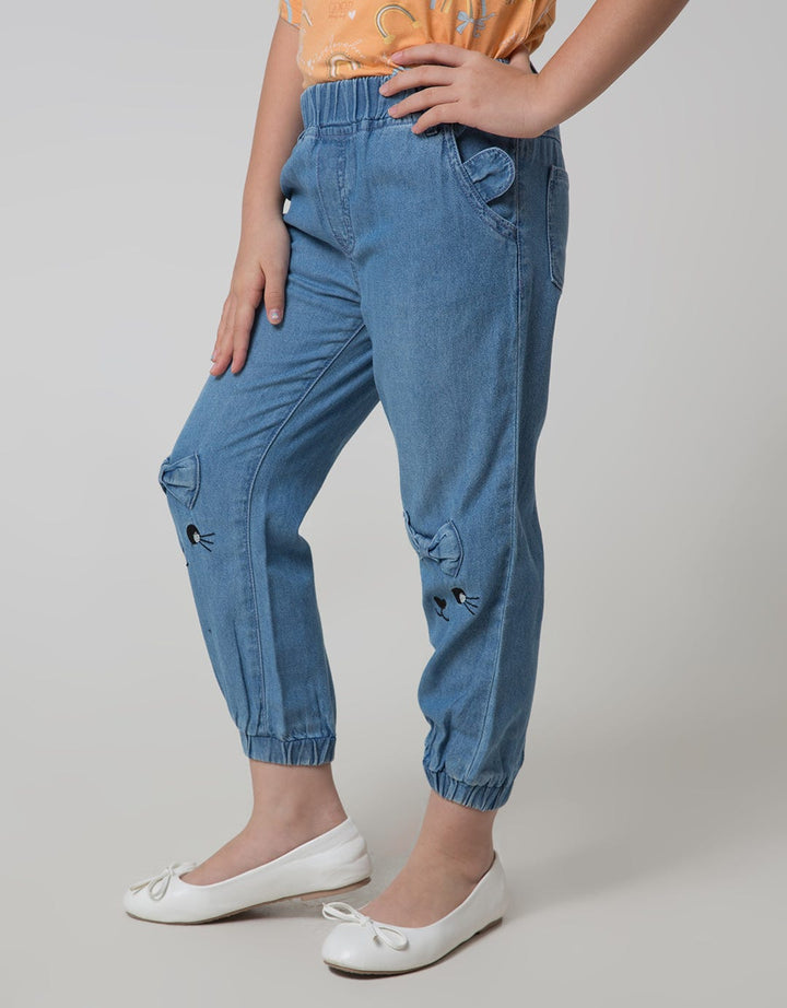 Little M Ribbon Denim Jogger Anak Perempuan
