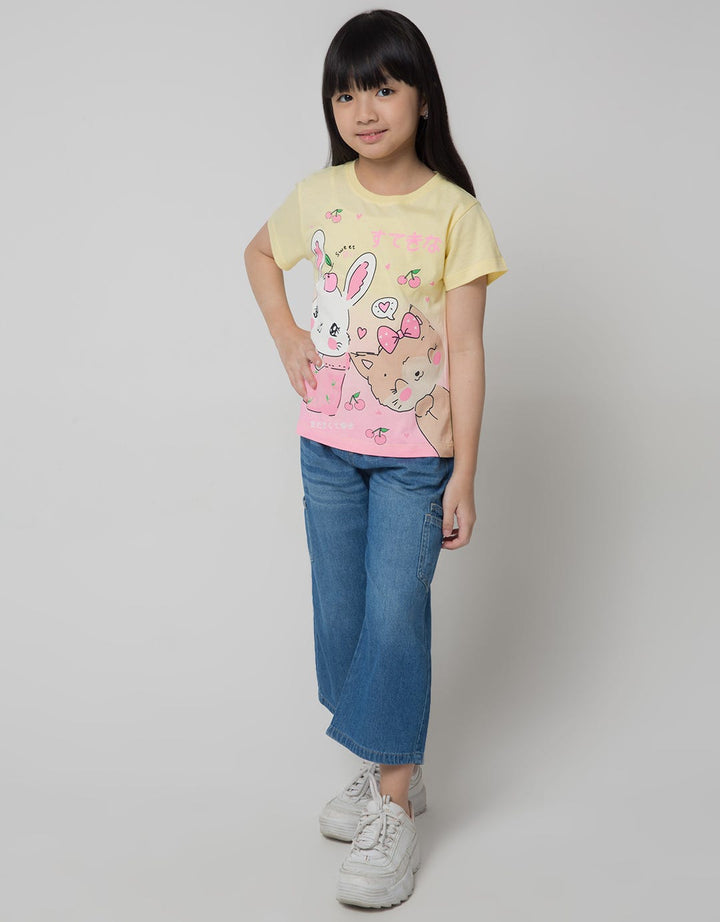 Little M Short Sleeve T-Shirt Anime Animal Cat N Rabbit