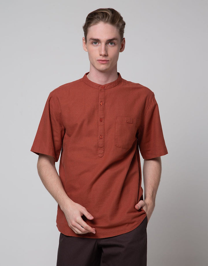 Details Short Sleeve Shirt Solid Linen Half Plackat