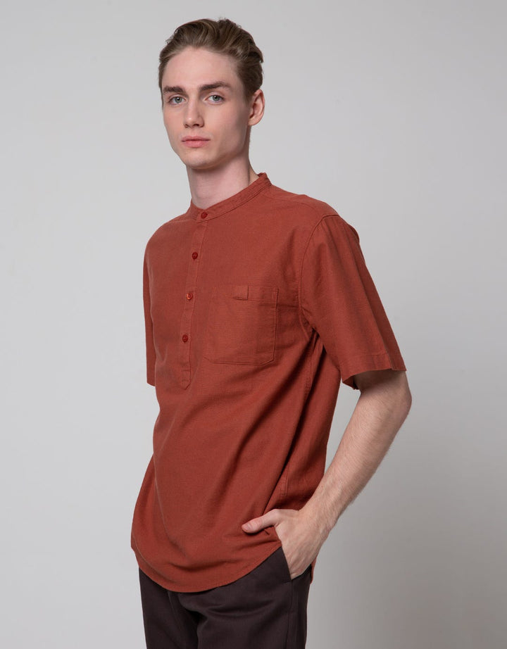 Details Short Sleeve Shirt Solid Linen Half Plackat