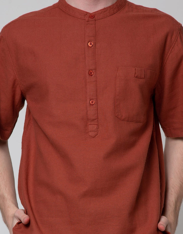 Details Short Sleeve Shirt Solid Linen Half Plackat