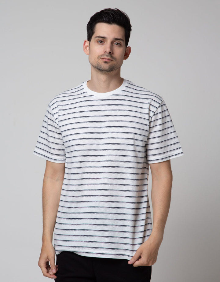 Details Short Sleeve T-Shirt Round Neck Texture Stripes