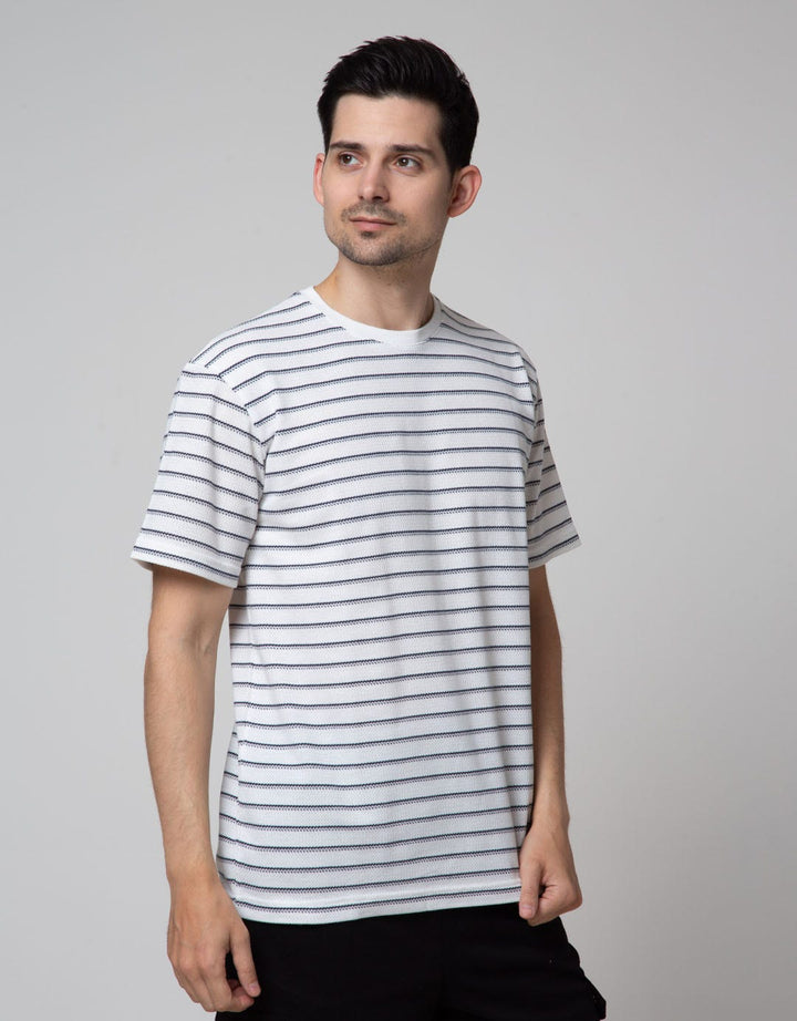 Details Short Sleeve T-Shirt Round Neck Texture Stripes
