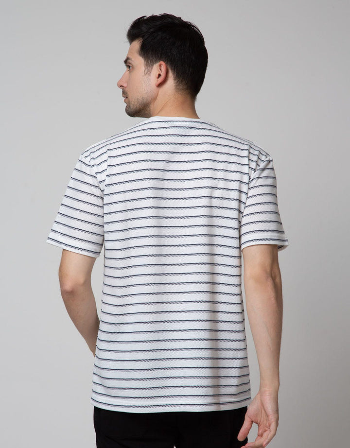 Details Short Sleeve T-Shirt Round Neck Texture Stripes