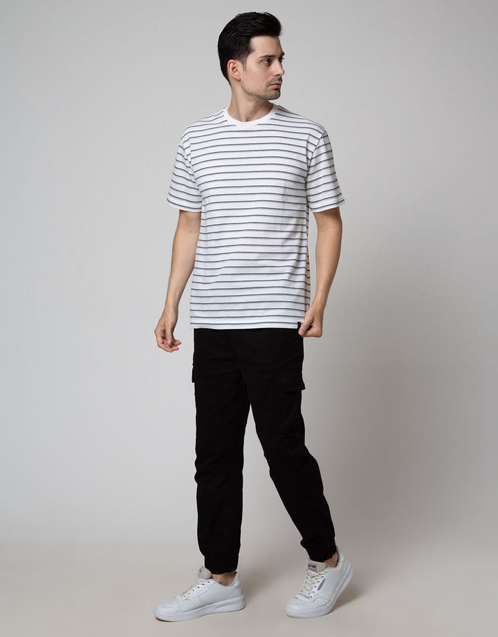 Details Short Sleeve T-Shirt Round Neck Texture Stripes