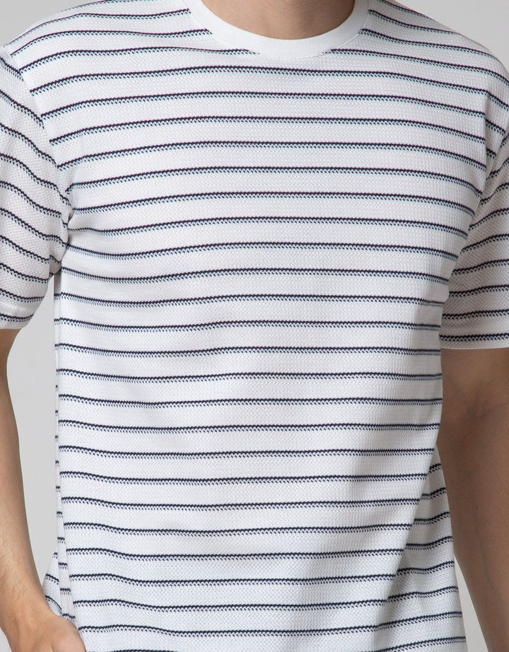 Details Short Sleeve T-Shirt Round Neck Texture Stripes