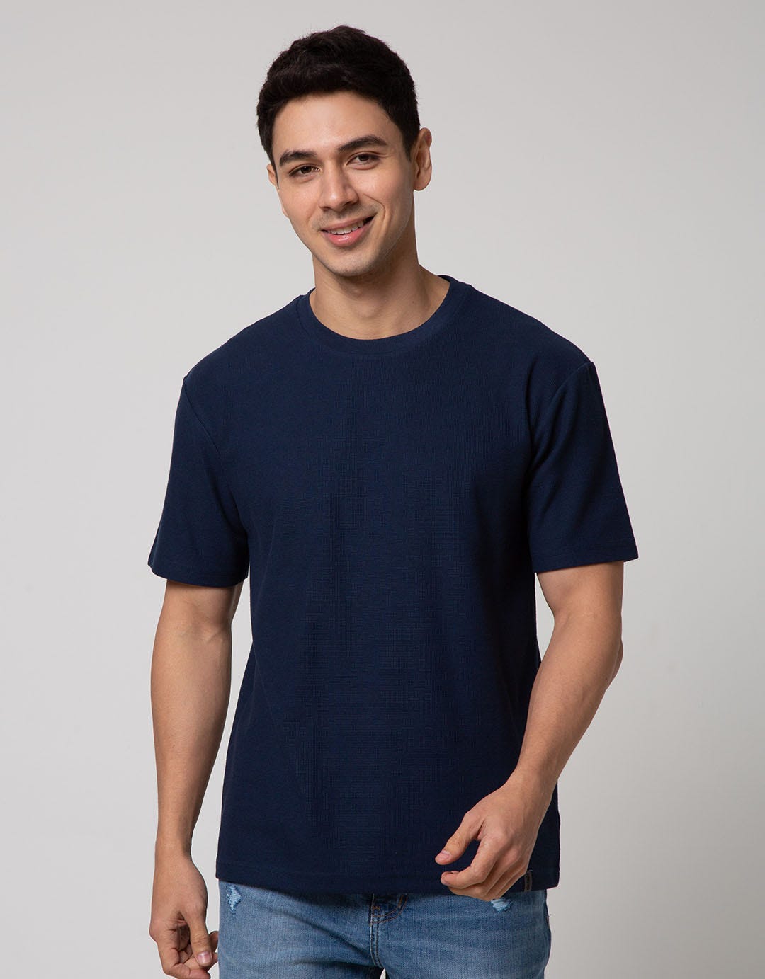 Details Short Sleeve T-Shirt R Neck Waffle Solid