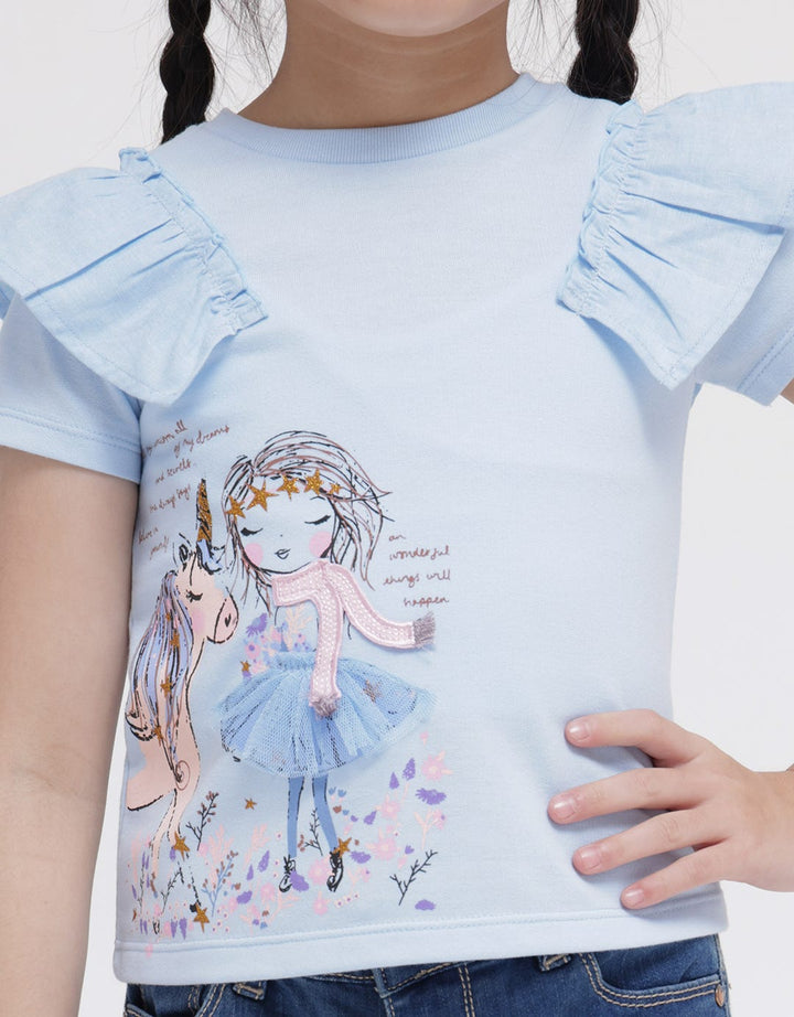 Little M Short Sleeve T-Shirt Ruffle Print Ruffle Unicorn