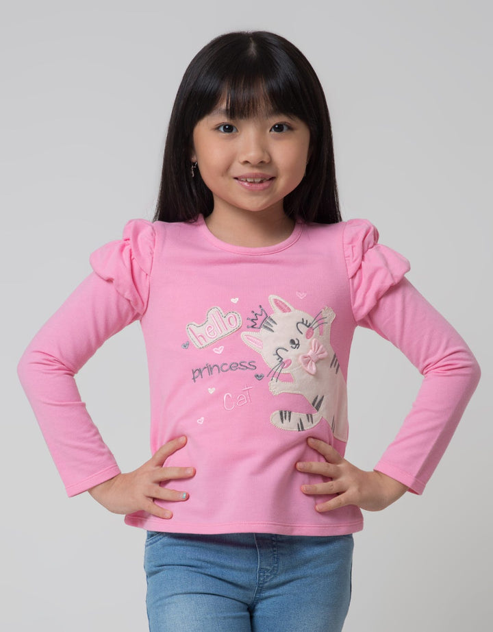 Little M Long Sleeve T-Shirt Balon Kerut Hello Cat