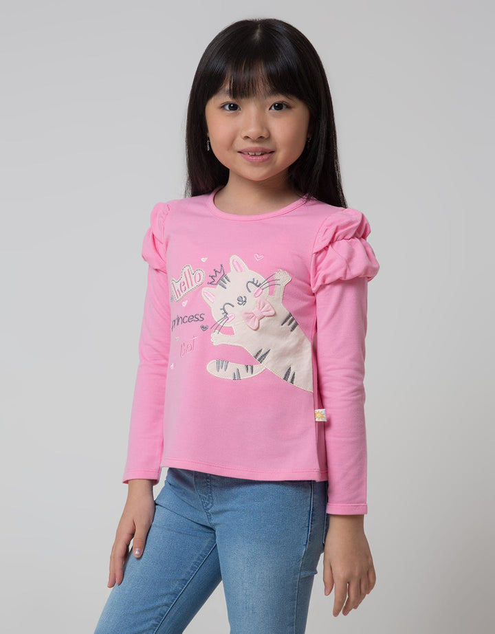Little M Long Sleeve T-Shirt Balon Kerut Hello Cat
