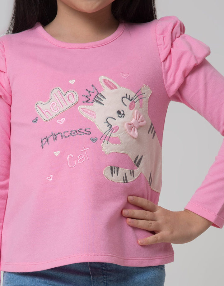 Little M Long Sleeve T-Shirt Balon Kerut Hello Cat