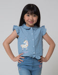 Little M Short Sleeve Blouse Chambray Unicorn Ikat Bawah