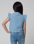 Little M Short Sleeve Blouse Chambray Unicorn Ikat Bawah