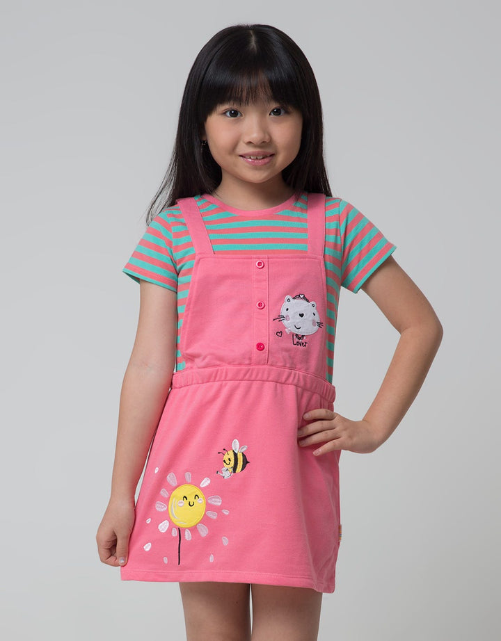 Little M Short Sleeve Midi Dress Overall Stripe Kancing