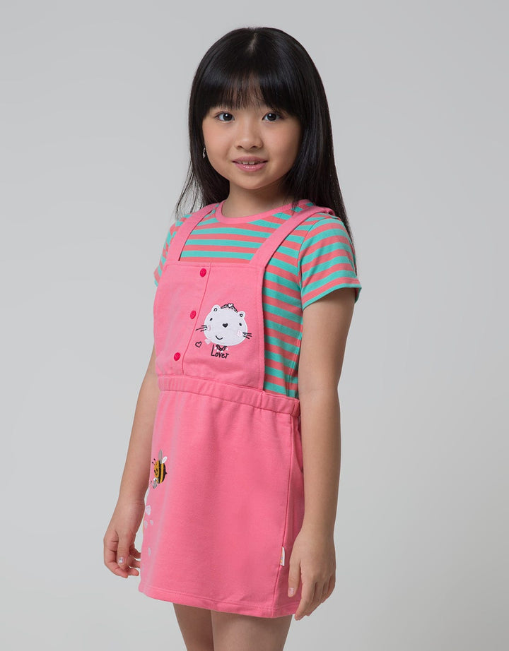 Little M Short Sleeve Midi Dress Overall Stripe Kancing