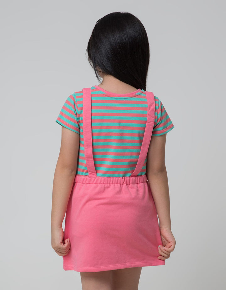 Little M Short Sleeve Midi Dress Overall Stripe Kancing