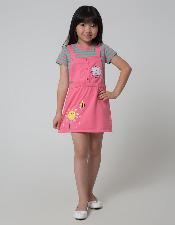 Little M Short Sleeve Midi Dress Overall Stripe Kancing