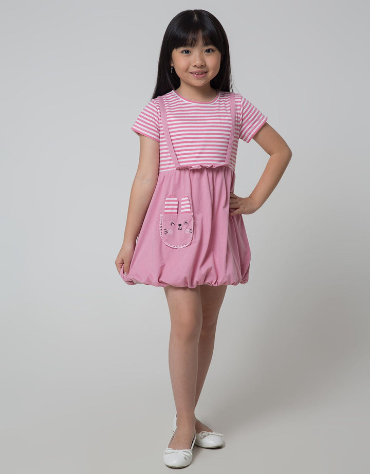 Little M Short Sleeve Midi Dress Overall Kantong Bunny