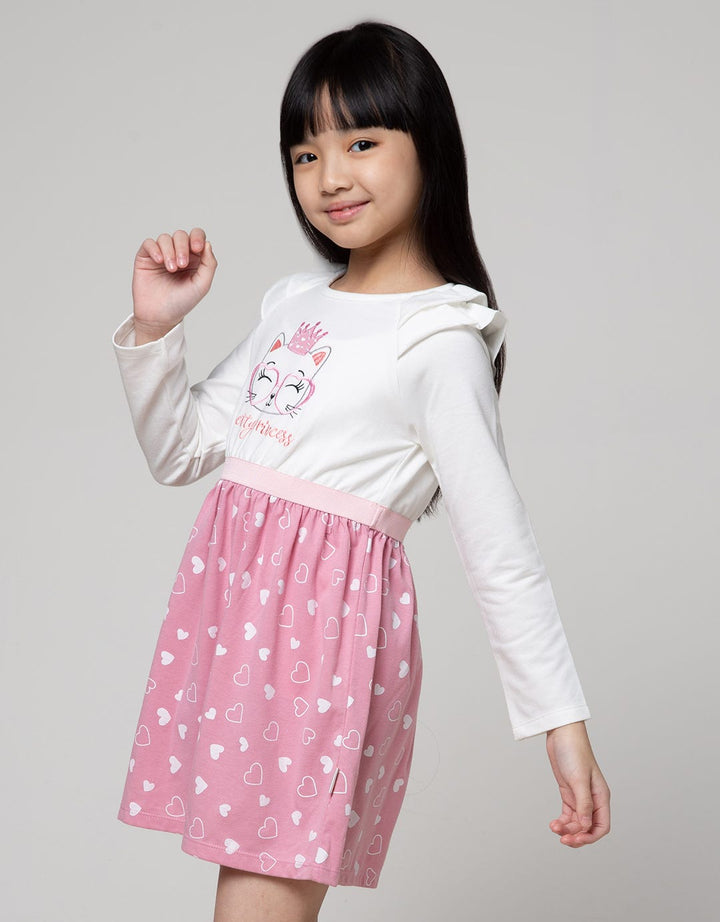 Little M Short Sleeve Midi Dress Ballon Sleeves Collar Full Heart Print