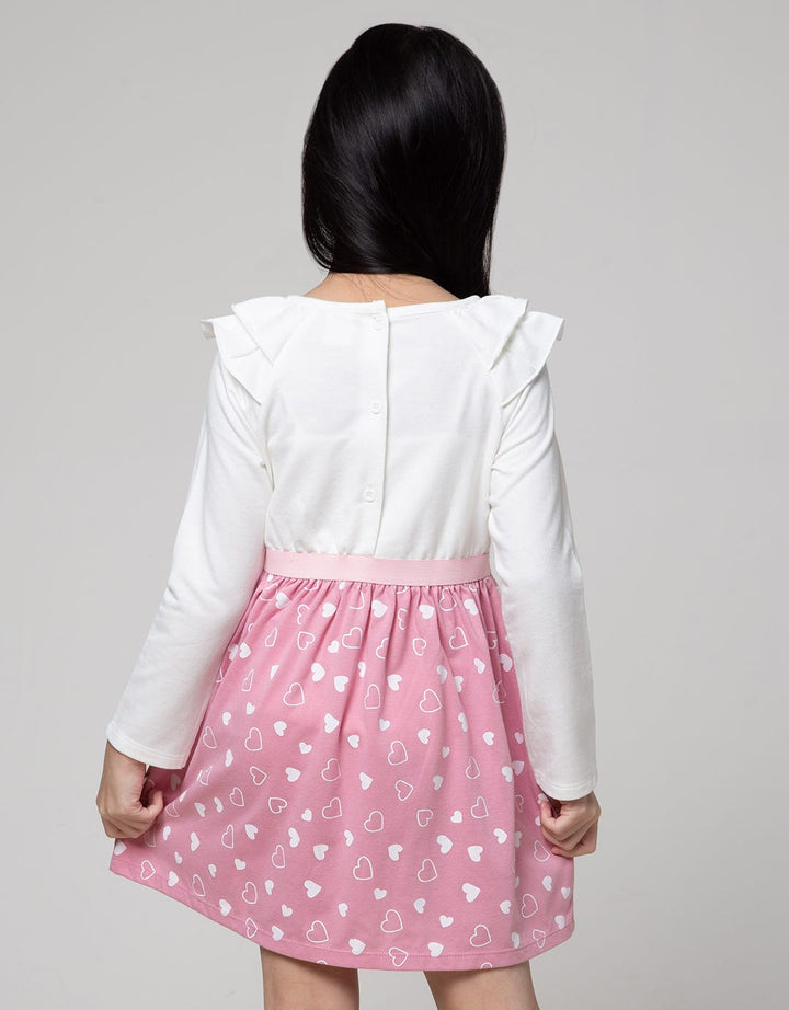 Little M Short Sleeve Midi Dress Ballon Sleeves Collar Full Heart Print