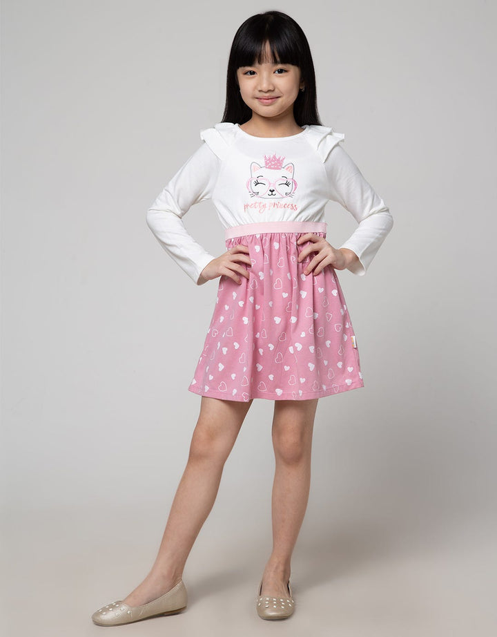 Little M Short Sleeve Midi Dress Ballon Sleeves Collar Full Heart Print