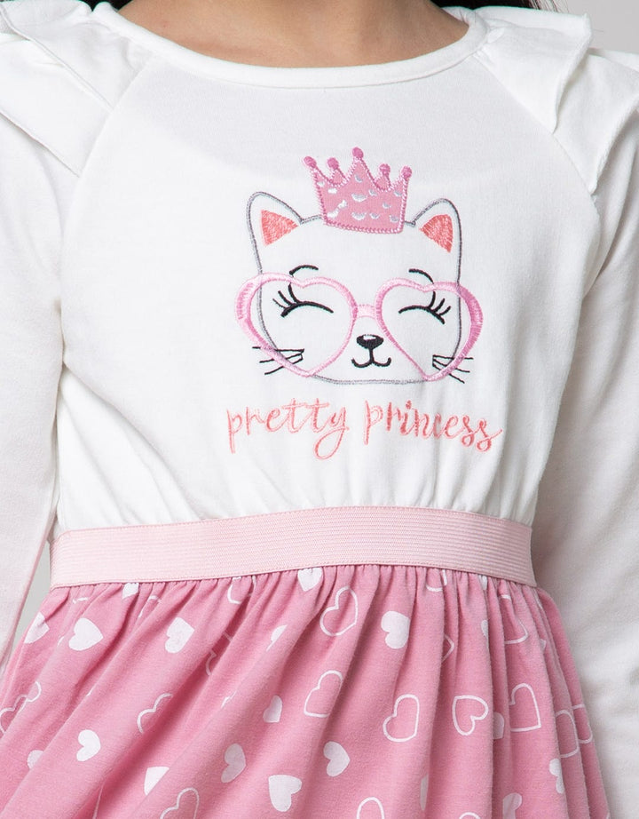 Little M Short Sleeve Midi Dress Ballon Sleeves Collar Full Heart Print