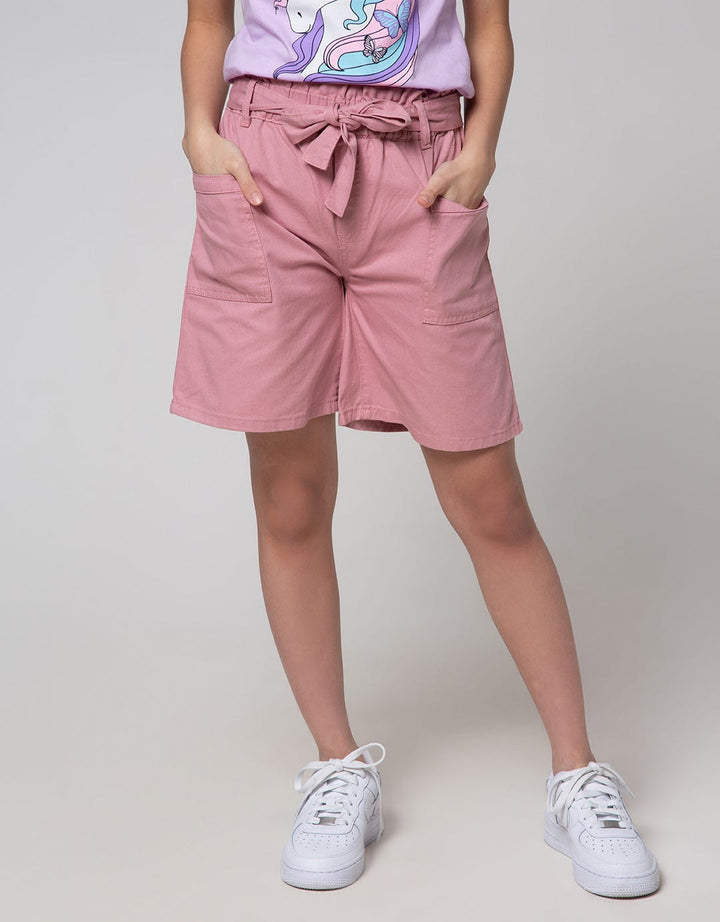 Nevada Short Pants Bermuda Twill Paperbag Waist With Bow