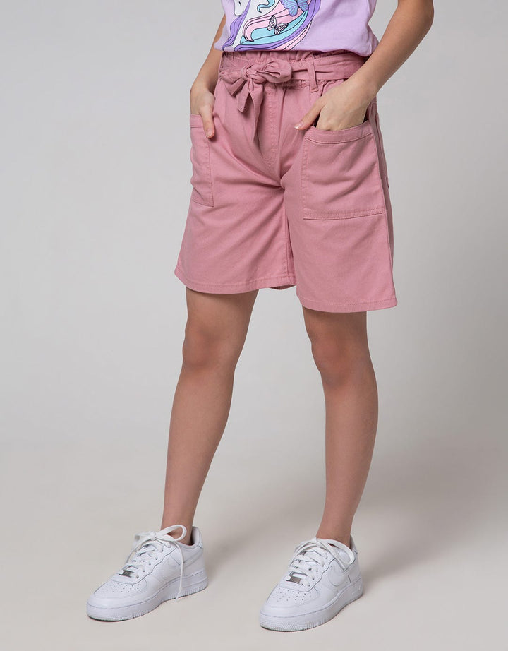 Nevada Short Pants Bermuda Twill Paperbag Waist With Bow