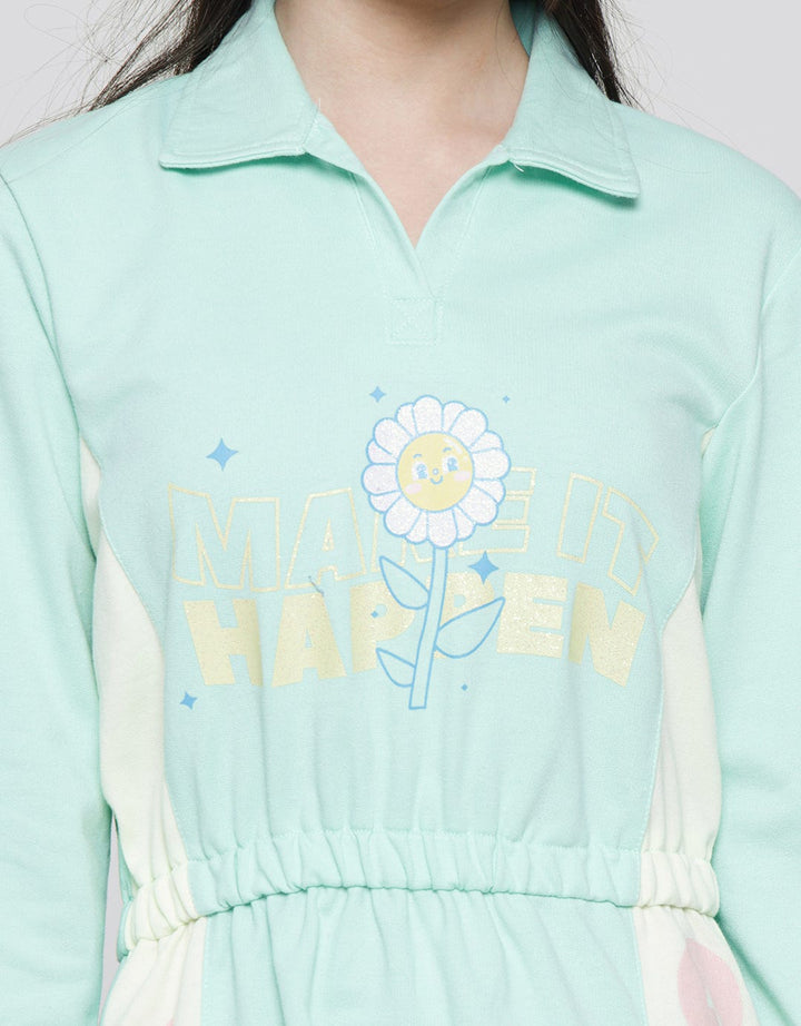 Nevada Long Sleeve Midi Dress Cut N Sewn Sunflowers Drawstring Waist