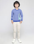 Little M Dino Print Stripe Boys Sweater