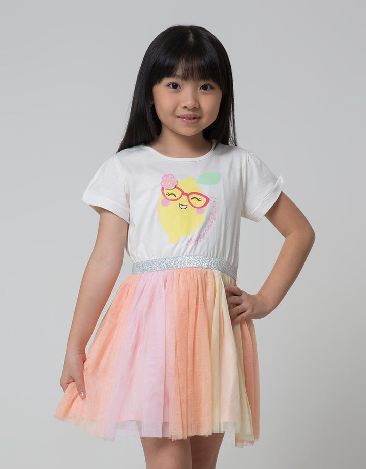 Little M Short Sleeve Midi Dress Tutu Lemon Aplikasi