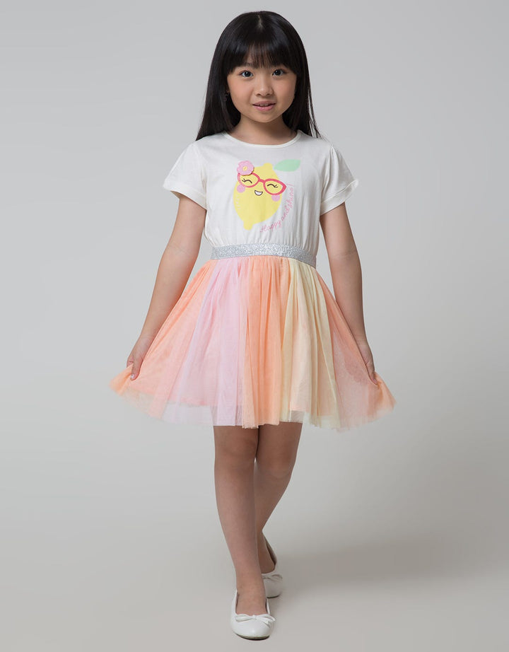Little M Short Sleeve Midi Dress Tutu Lemon Aplikasi