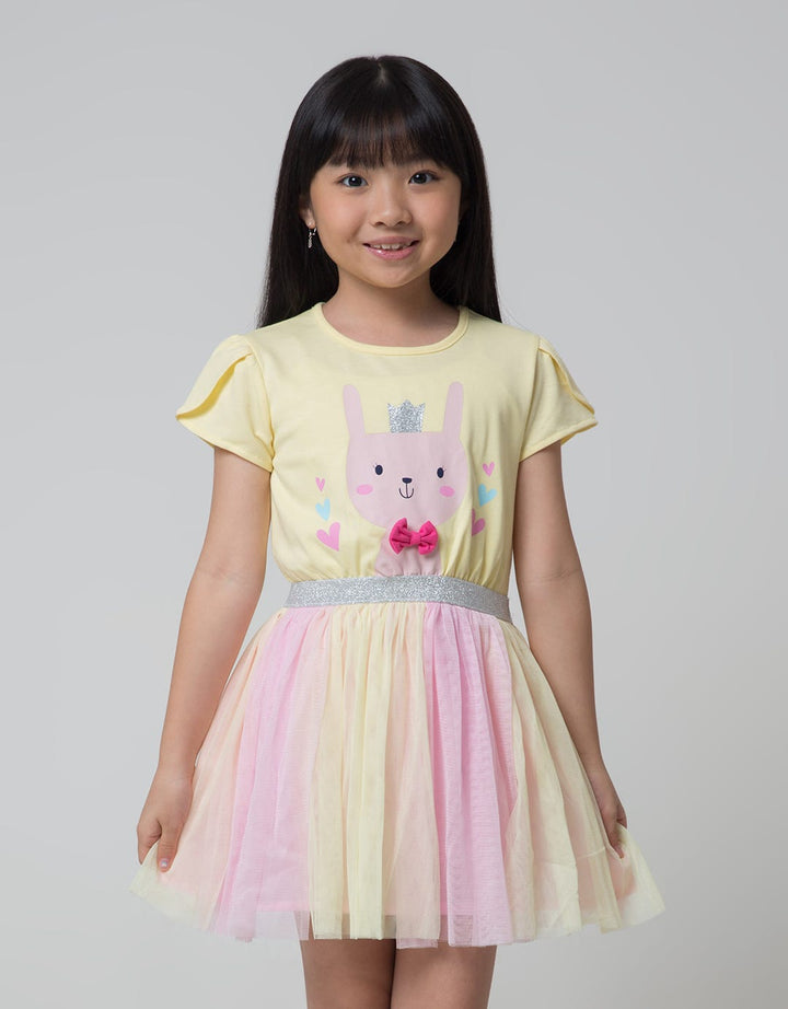 Little M Short Sleeve Midi Dress Bunny Aplikasi Pita