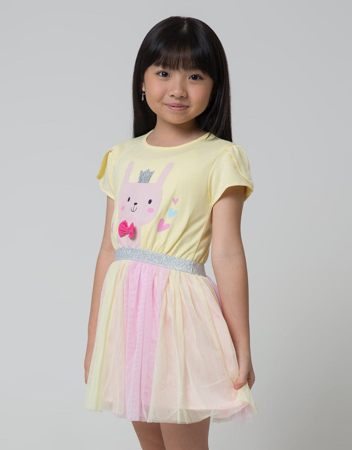 Little M Short Sleeve Midi Dress Bunny Aplikasi Pita