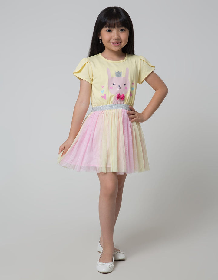 Little M Short Sleeve Midi Dress Bunny Aplikasi Pita