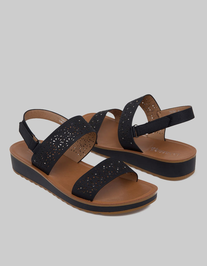 Connexion Laser Cut Ankle Strap Sandals Women