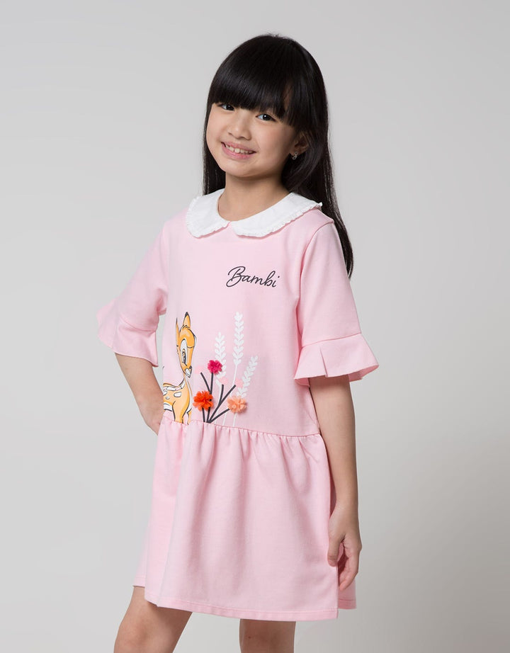 Disney Short Sleeve Midi Dress Kerah Bambi Darbam