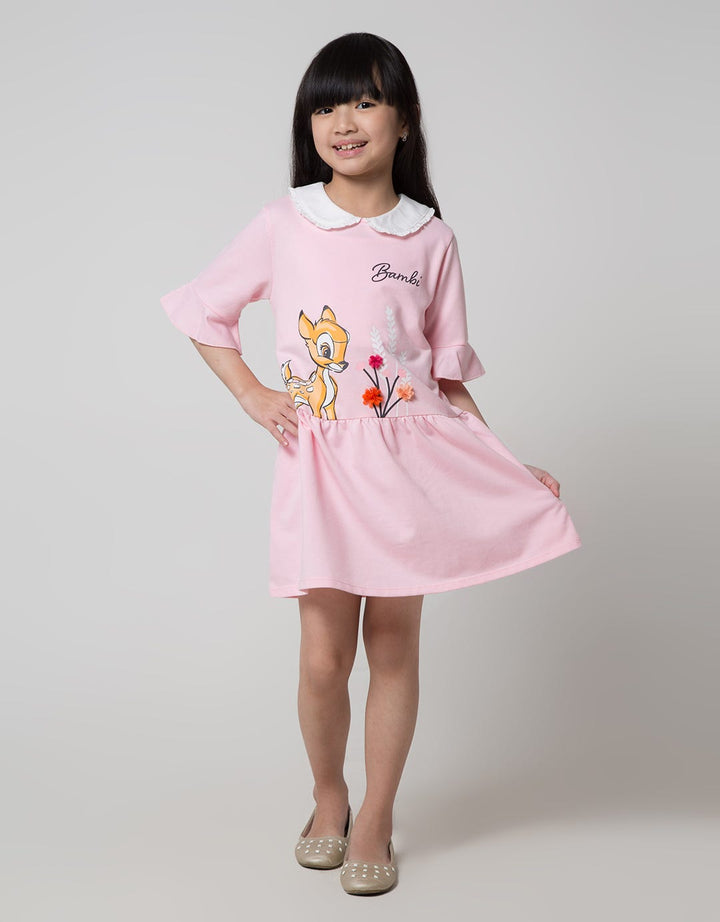 Disney Short Sleeve Midi Dress Kerah Bambi Darbam
