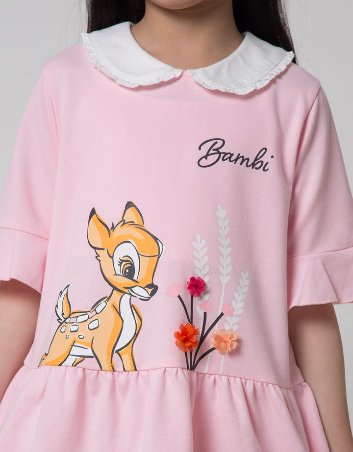 Disney Short Sleeve Midi Dress Kerah Bambi Darbam