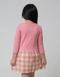 Little M Long Sleeve Midi Dress Kombinasi Woven Kotak Bunny